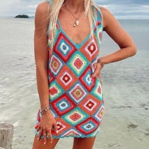 SHOW ME YOUR MUMU women’s size medium Libra multi square crochet coverup dress